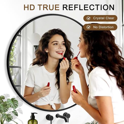Round Bathroom Mirror for Wall, 2 Pack 26" Black Circle Mirror, Tempered Glass Bathroom Mirror for Over Sink, Modern Metal Framed Round Vanity Mirror for Entryway, Bedroom, Living Room in Saudi Arabia