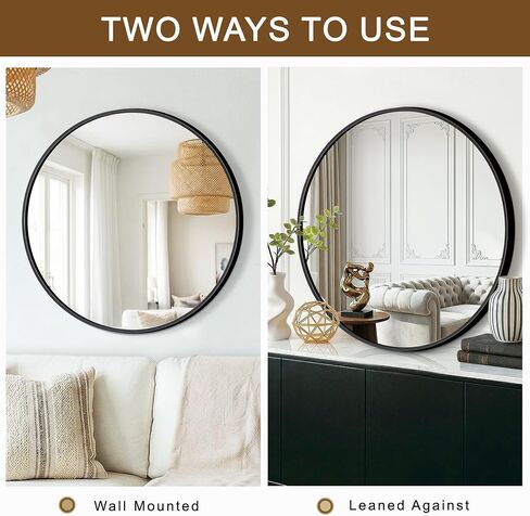 Round Bathroom Mirror for Wall, 2 Pack 26" Black Circle Mirror, Tempered Glass Bathroom Mirror for Over Sink, Modern Metal Framed Round Vanity Mirror for Entryway, Bedroom, Living Room in Saudi Arabia