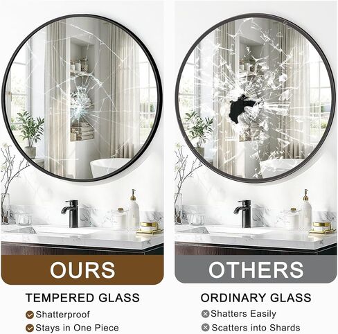 Round Bathroom Mirror for Wall, 2 Pack 26" Black Circle Mirror, Tempered Glass Bathroom Mirror for Over Sink, Modern Metal Framed Round Vanity Mirror for Entryway, Bedroom, Living Room in Saudi Arabia
