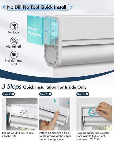 No-Drill Motorized Blinds with Remote Control, Rechargeable Smart Blackout Electric Shades for Windows, Electric Automatic Wireless Cordless Operation (White,34¼"W*72" H) in Saudi Arabia