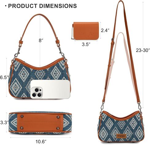Wrangler Western Shoulder Bag for Women Aztec Crescent Clutch Hobo Bag With Detachable Pouch in Kuwait