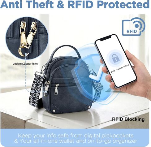 حقائب كروس مضادة للسرقة للنساء حقيبة كتف صغيرة RFID للسفر، محفظة صغيرة تمر بالجسم مع حزام قابل للإزالة in Kuwait
