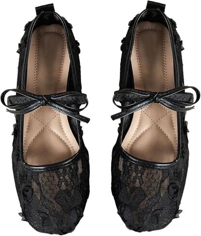 Milumia Women's Lace Mesh Ballet Flats Bowknot Square Closed Toe Slip on Dress Shoes in Saudi Arabia