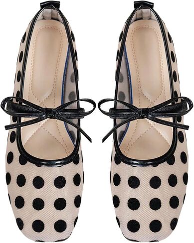Milumia Women's Lace Mesh Ballet Flats Bowknot Square Closed Toe Slip on Dress Shoes in Saudi Arabia