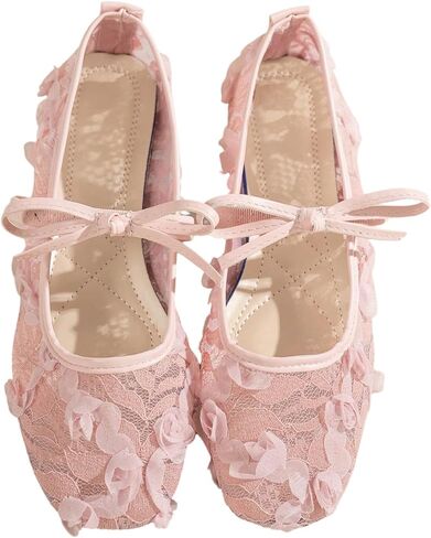 Milumia Women's Lace Mesh Ballet Flats Bowknot Square Closed Toe Slip on Dress Shoes in Saudi Arabia