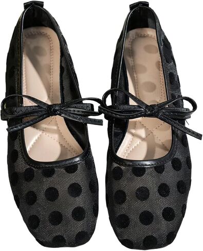 Milumia Women's Lace Mesh Ballet Flats Bowknot Square Closed Toe Slip on Dress Shoes in Saudi Arabia
