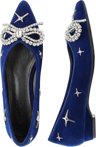 Women's Pointed Toe Flats Low Heeled Diamond Bow Comfortable Slip On Single Shoe Casual Office Work Dress Shoes in Saudi Arabia
