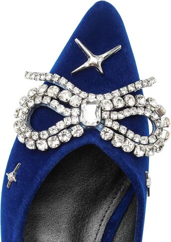 Women's Pointed Toe Flats Low Heeled Diamond Bow Comfortable Slip On Single Shoe Casual Office Work Dress Shoes in Saudi Arabia