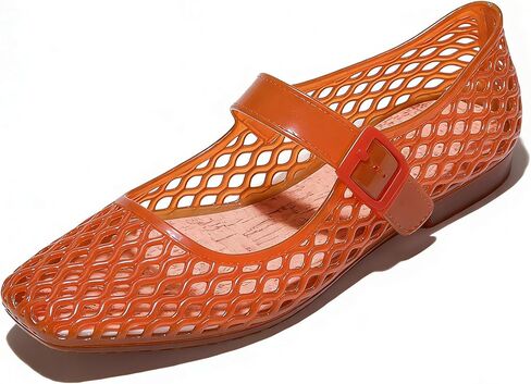 Womens Jelly Clear Flat Mary Janes Comfort Square Toe Ankle Buckle Strap Non Slip Mesh Ballet Flats Casual Daily Summer Beach Vacation in Saudi Arabia