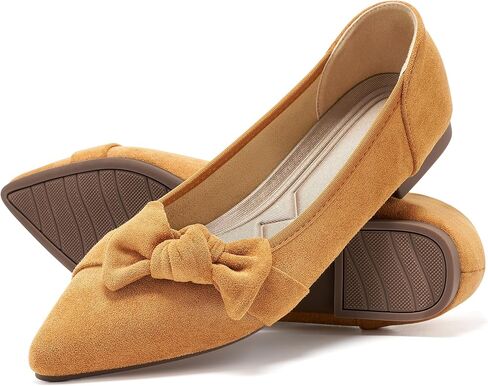 Womens Comfortable Work Flats: Memory Foam & Slip-Resistant for Office All Day Wear - Pointed Toe & Suede Bow for Confidence in Business Meetings - Professional Women in Kuwait