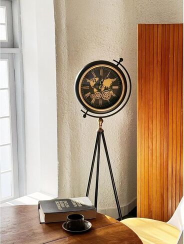 Grandfather Clocks Metal Floor Standing Clock American Tripod Moving World Gears Map for Home in Saudi Arabia