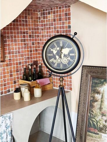 Grandfather Clocks Metal Floor Standing Clock American Tripod Moving World Gears Map for Home in Saudi Arabia