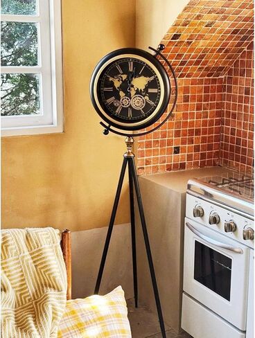 Grandfather Clocks Metal Floor Standing Clock American Tripod Moving World Gears Map for Home in Saudi Arabia