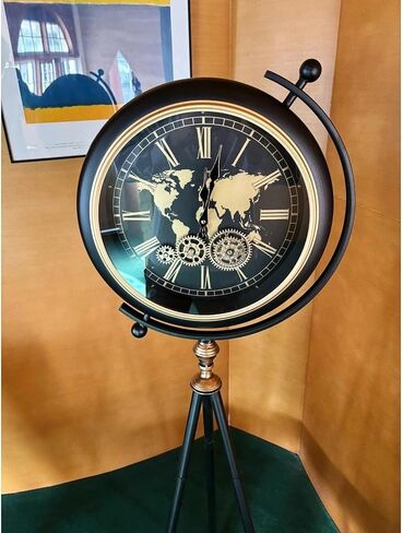Grandfather Clocks Metal Floor Standing Clock American Tripod Moving World Gears Map for Home in Saudi Arabia