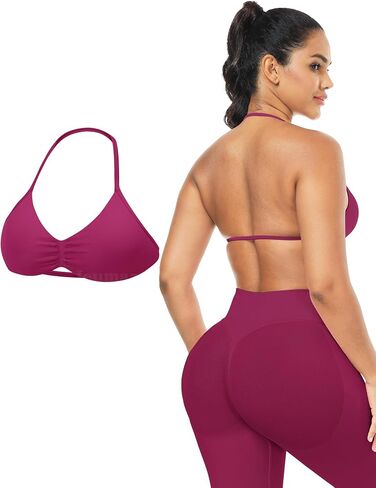 Impact Strappy Sports Bras for Women Seamless Padded Twill Knit Deep V Halter Workout Gym Tops Yoga Bras for Women in Saudi Arabia