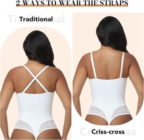 JOYSHAPER Bodysuit for Women Tummy Control, Thong Shapewear Deep Plunge Bodysuit V-Neck Low Back Body Shaper with Underwire in Kuwait