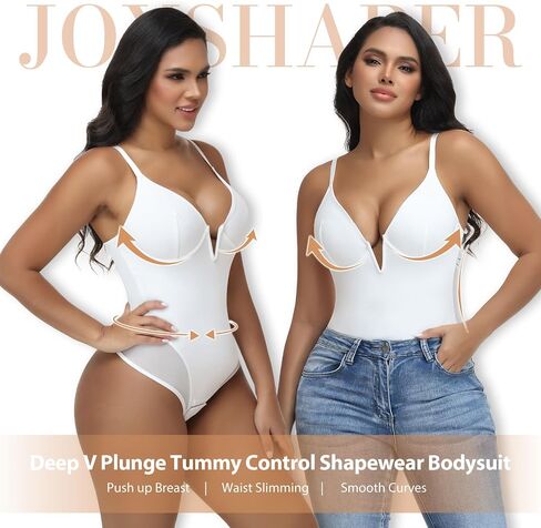 JOYSHAPER Bodysuit for Women Tummy Control, Thong Shapewear Deep Plunge Bodysuit V-Neck Low Back Body Shaper with Underwire in Kuwait