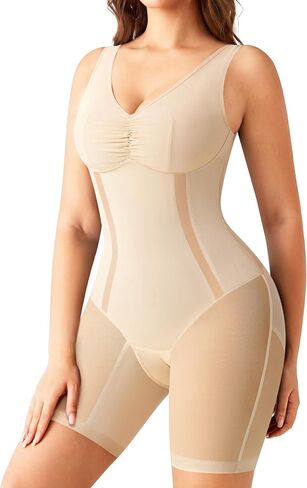 Nebility Women's Shapewear Bodysuit - V Neck Full Body Shapewear Faja Body Shaper Tummy Control Body Suit Butt Lifter in Kuwait