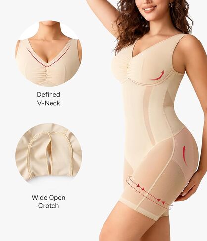 Nebility Women's Shapewear Bodysuit - V Neck Full Body Shapewear Faja Body Shaper Tummy Control Body Suit Butt Lifter in Kuwait