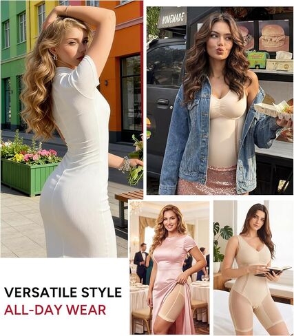 Nebility Women's Shapewear Bodysuit - V Neck Full Body Shapewear Faja Body Shaper Tummy Control Body Suit Butt Lifter in Kuwait