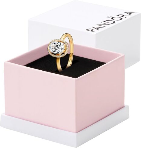 PANDORA-Oval Sparkling Halo Ring-Gold plated-With Gift Box in Saudi Arabia