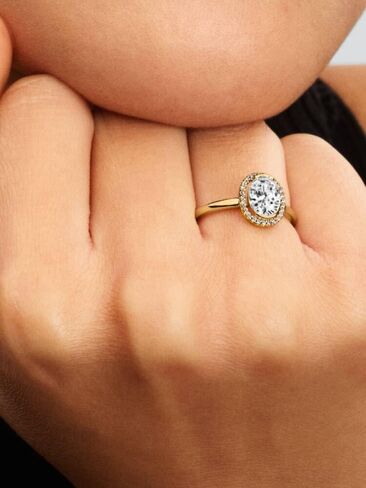 PANDORA-Oval Sparkling Halo Ring-Gold plated-With Gift Box in Saudi Arabia