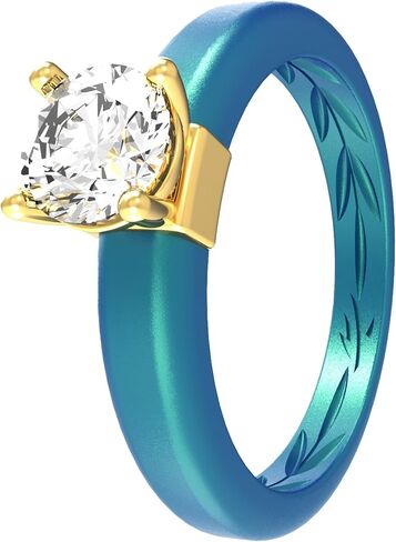 Silicone Ring with Stone - Round Cut Cubic Zirconia Solitaire Ring for Women - Rubber Wedding Bands - Breathable Sport Design in Saudi Arabia