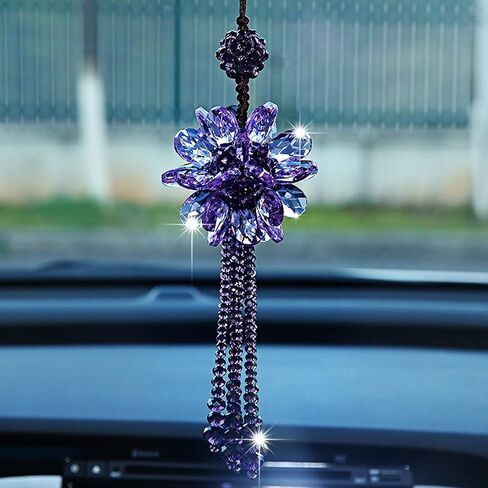 Rearview Mirror Ornaments Crystal Hanging Decorations Interior Home Decor Hangings Stylish Car Ornaments (Purple) in Kuwait