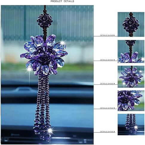 Rearview Mirror Ornaments Crystal Hanging Decorations Interior Home Decor Hangings Stylish Car Ornaments (Purple) in Kuwait