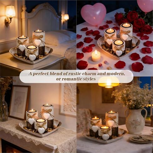 Wooden Tealight Candle Holders with Heart Tray, Rustic Farmhouse Candle Holders for Table Centerpiece Classic and Elegant Tea Light Holder Set for Valentines Day Wedding Anniversary Holiday Home Decor in Saudi Arabia