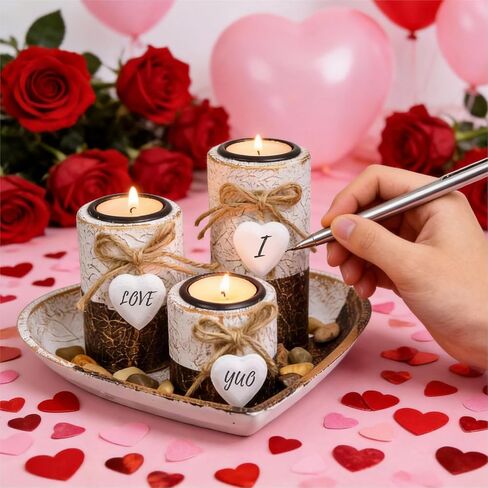 Wooden Tealight Candle Holders with Heart Tray, Rustic Farmhouse Candle Holders for Table Centerpiece Classic and Elegant Tea Light Holder Set for Valentines Day Wedding Anniversary Holiday Home Decor in Saudi Arabia