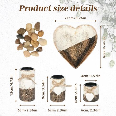 Wooden Tealight Candle Holders with Heart Tray, Rustic Farmhouse Candle Holders for Table Centerpiece Classic and Elegant Tea Light Holder Set for Valentines Day Wedding Anniversary Holiday Home Decor in Saudi Arabia