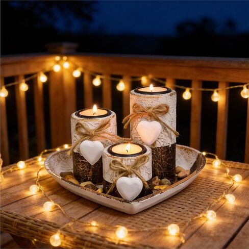 Wooden Tealight Candle Holders with Heart Tray, Rustic Farmhouse Candle Holders for Table Centerpiece Classic and Elegant Tea Light Holder Set for Valentines Day Wedding Anniversary Holiday Home Decor in Saudi Arabia