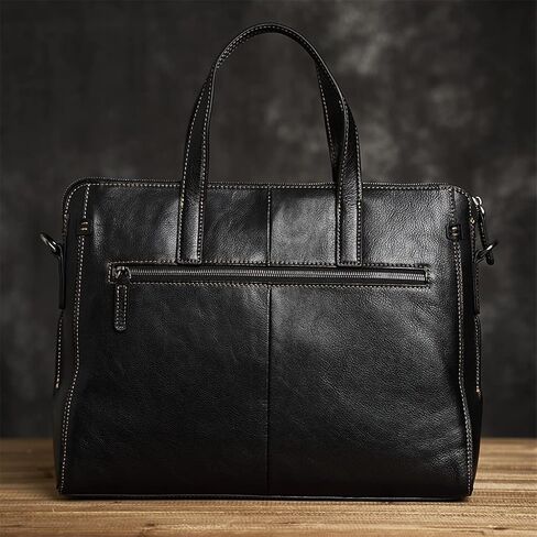Briefcase Men Shoulder Handmade Genuine Leather Bag Black Laptop Business Bags Handbags Casual in Saudi Arabia