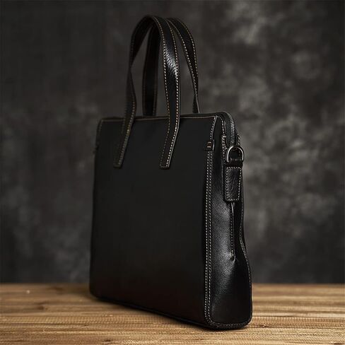 Briefcase Men Shoulder Handmade Genuine Leather Bag Black Laptop Business Bags Handbags Casual in Saudi Arabia