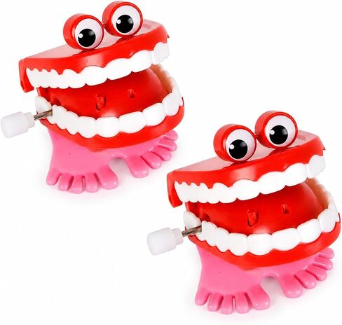 The Dreidel Company Wind Up Teeth Chomping & Chattering Teeth with Googly Eyes Toys for Kids Birthday Party Favors, Novelty and Gag Gifts, 1.75" Inches (2-Pack) in Kuwait