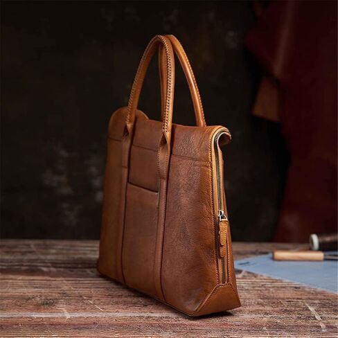 Vintage Man Handbag Briefcase Men Shoulder Genuine Leather Bags Brown Business 15Inch Laptop Bag in Saudi Arabia