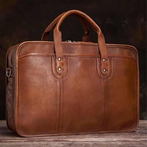 Briefcase Men Vintage Man Handbag Travel Bag Shoulder Handmade Genuine Leather Brown Laptop Businessv in Saudi Arabia