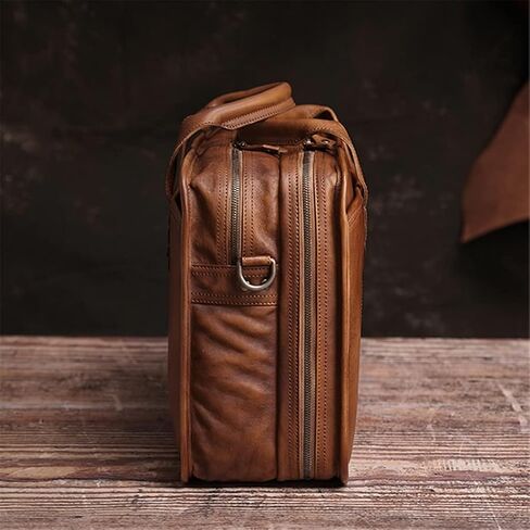 Briefcase Men Vintage Man Handbag Travel Bag Shoulder Handmade Genuine Leather Brown Laptop Businessv in Saudi Arabia