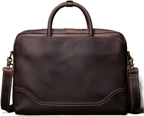 Vintage Bags Briefcase Men Shoulder Genuine Leather Handbag Man Brown Casual 15.6 Inch Laptop Bag in Saudi Arabia