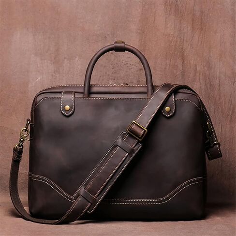 Vintage Bags Briefcase Men Shoulder Genuine Leather Handbag Man Brown Casual 15.6 Inch Laptop Bag in Saudi Arabia
