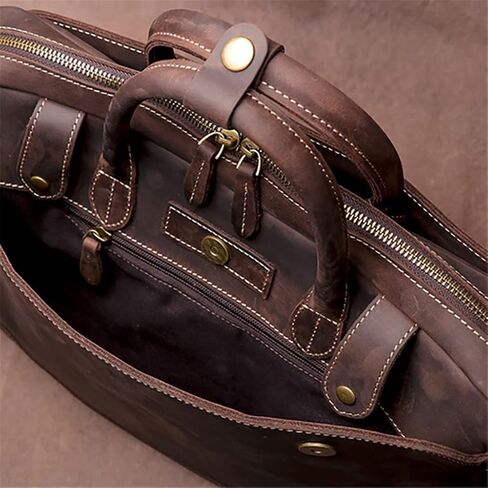 Vintage Bags Briefcase Men Shoulder Genuine Leather Handbag Man Brown Casual 15.6 Inch Laptop Bag in Saudi Arabia