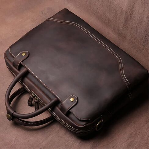 Vintage Bags Briefcase Men Shoulder Genuine Leather Handbag Man Brown Casual 15.6 Inch Laptop Bag in Saudi Arabia