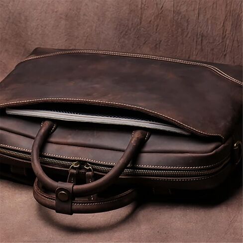 Vintage Bags Briefcase Men Shoulder Genuine Leather Handbag Man Brown Casual 15.6 Inch Laptop Bag in Saudi Arabia