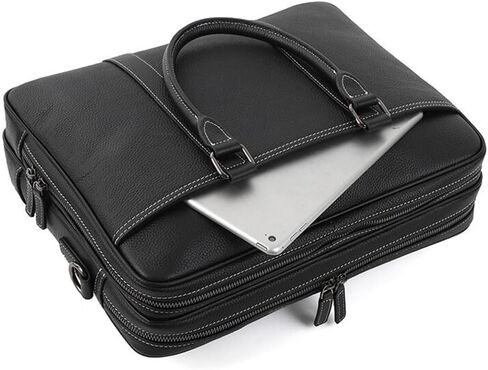 Men Zipper Genuine Leather Handbag Male Business Travel Laptop Shoulder Bag Men's Office Briefcase for A4 Paper in Saudi Arabia