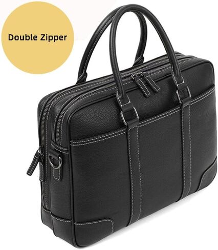 Men Zipper Genuine Leather Handbag Male Business Travel Laptop Shoulder Bag Men's Office Briefcase for A4 Paper in Saudi Arabia