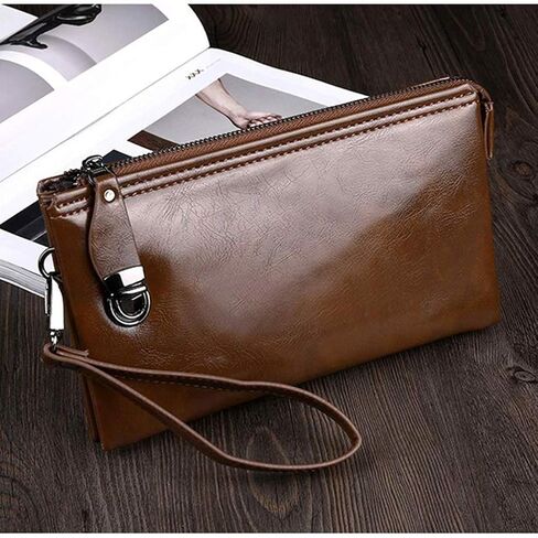 Brown Men's Handbag，Clutch Bag Organizer Purse Casual Business Phone Bag Size 23 X 14 X 3 Cm in Saudi Arabia