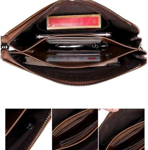 Brown Men's Handbag，Clutch Bag Organizer Purse Casual Business Phone Bag Size 23 X 14 X 3 Cm in Saudi Arabia