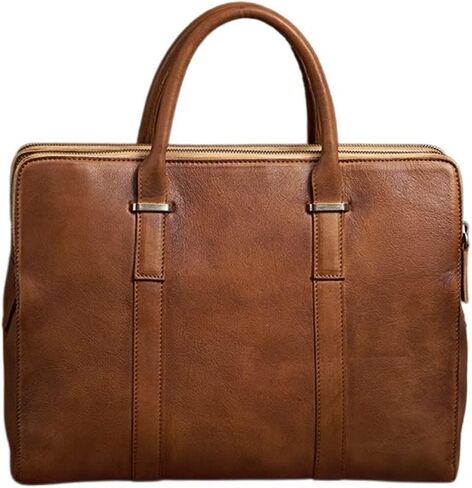 Vintage Briefcase Men's Shoulder Handmade Leather Bag Brown Laptop Business Bag Handbag Casual in Saudi Arabia