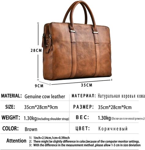 Vintage Briefcase Men's Shoulder Handmade Leather Bag Brown Laptop Business Bag Handbag Casual in Saudi Arabia